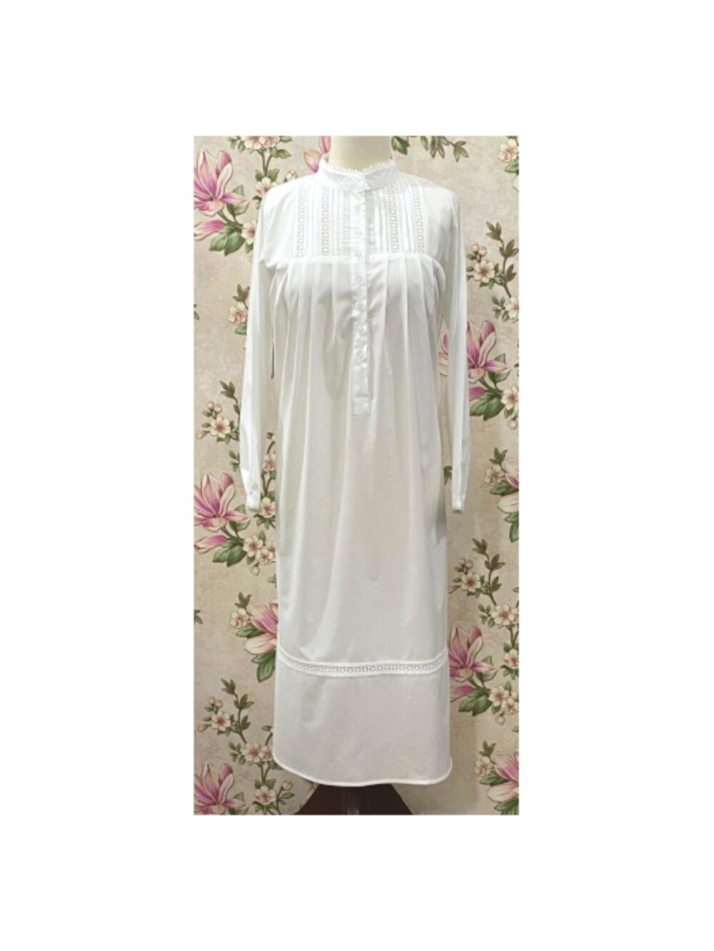 SoieRose SR-1160 Victorian 100% Cotton long Sleeve Lace Inset Nightgown